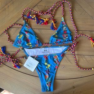 NWT Carolina K Swim Gabriela Two Piece in Flower Blue size L originally $216